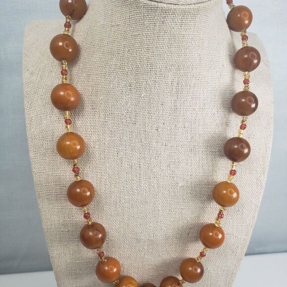 Vintage Round Butterscotch Bakelite Beads w/Sea Beads Barrel Clasp 19" Necklace - Picture 5 of 11